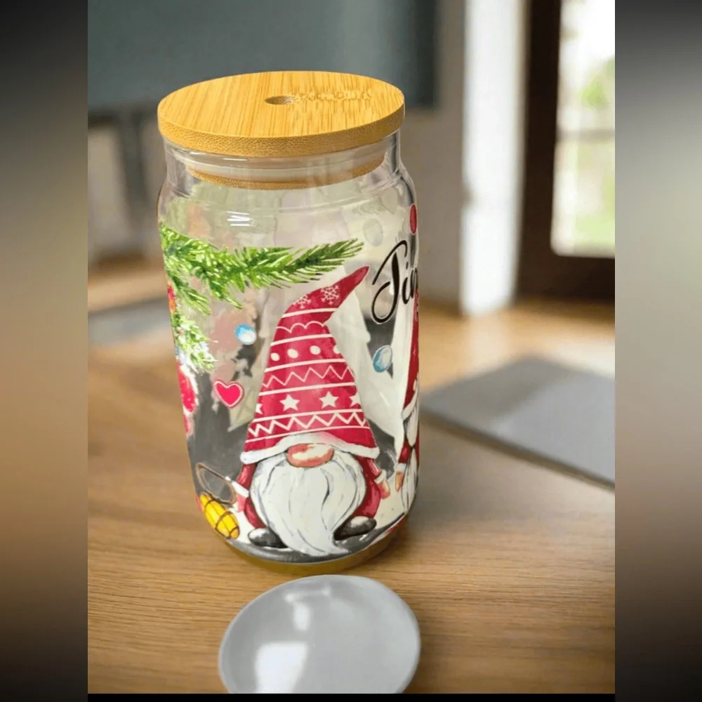 Jingle bells gnomes Xmas glass cup‎